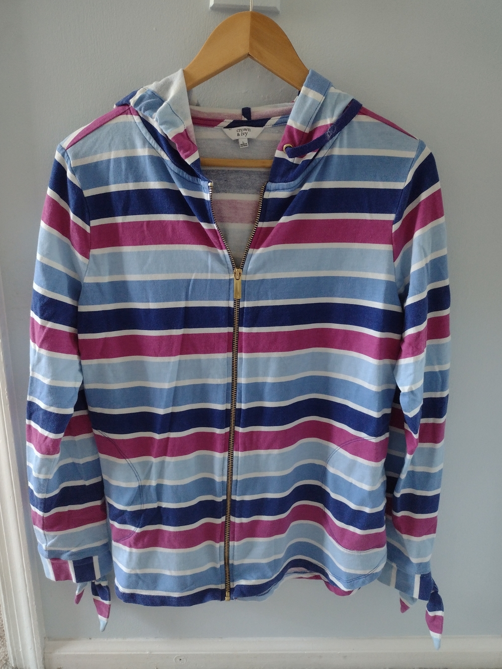 crown & ivy Striped Hooded Zip Jacket